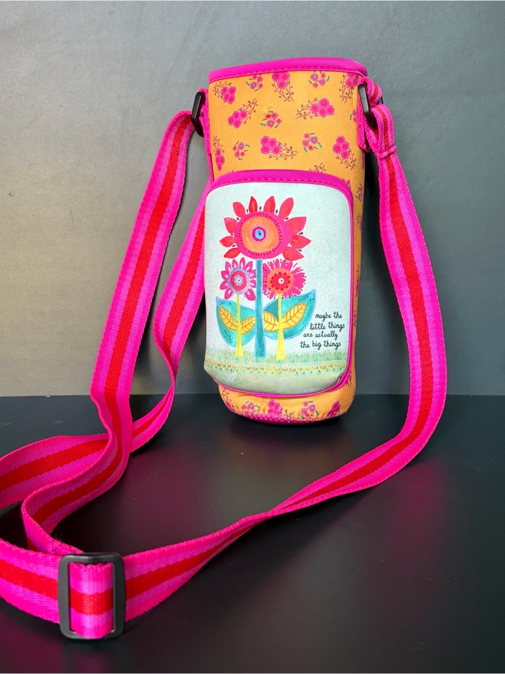 Natural Life Pink Floral Insulated Water Bottle Carrier Neoprene Boho Hiking